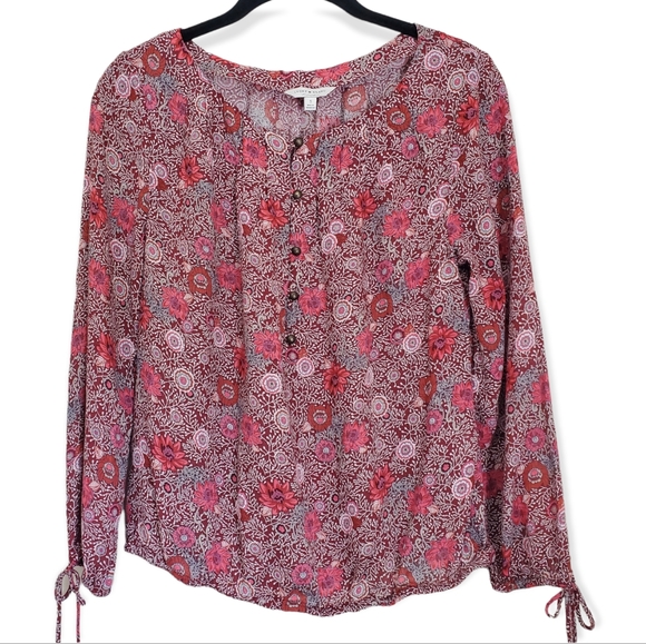 Lucky Brand Tops - Lucky Brand Long Sleeve Floral Blouse Red Pink Size S